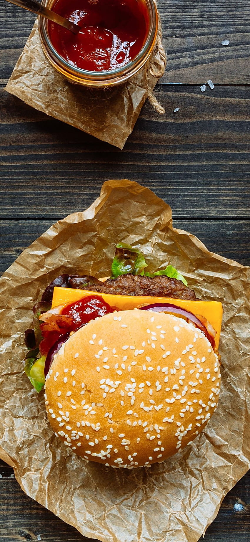 Fast food, hamburger, kanapka, sałatka, pomidor, ser Tapeta na telefon HD