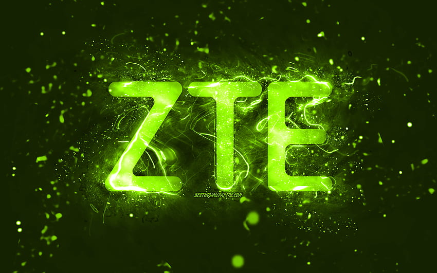ZTE lime logo, , lime neon lights, creative, lime abstract background, ZTE logo, brands, ZTE HD wallpaper