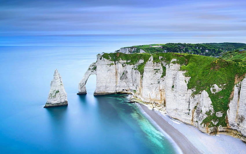 Chemin des Douaniers, English Channel, coast, rocks, sea, evening, sunset, Normandy, France HD wallpaper