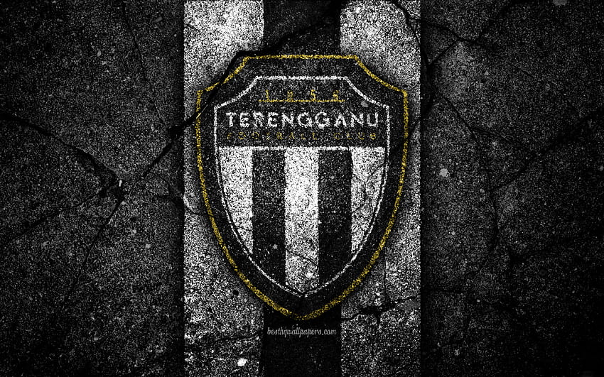 Terengganu FC, , logo, Malaysia Super League, piłka nożna, piłka nożna, czarny kamień, Malezja, Terengganu, tekstura asfaltu, klub piłkarski, FC Terengganu dla z rozdzielczością. Wysoka jakość Tapeta HD