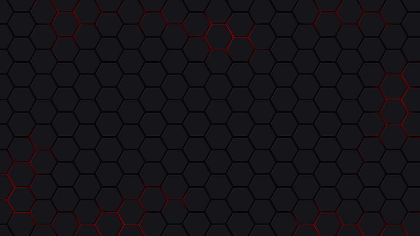 พื้นหลังสีดำ ตาข่าย สีแดง รูปหกเหลี่ยม - Cool , Black and White Hexagon วอลล์เปเปอร์ HD