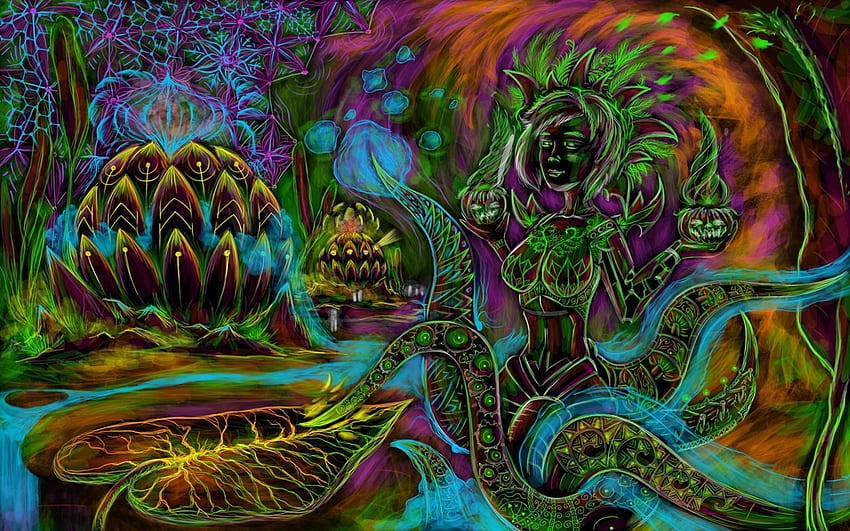 Кибер октопод - психеделично изкуство HD тапет