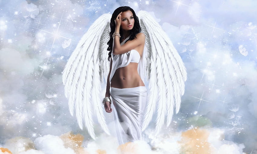 Beautiful Angel, wings, white, Woman, pureness, angel, lovely, Ethereal HD wallpaper
