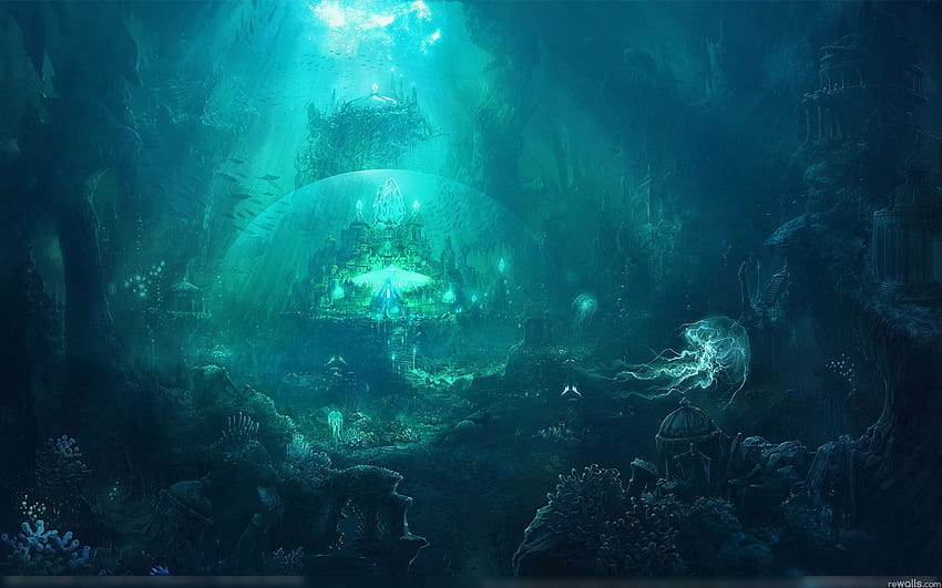Entorno submarino del castillo de fantasía. Bajo el agua, Ciudad submarina, Océano fondo de pantalla