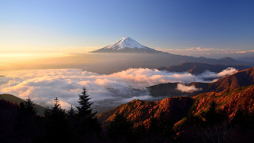 Pemandangan Matahari Terbit Pagi Gunung Berapi Stratovolcano Jepang Awan Gunung Fuji ., Gunung Fuji Anime Wallpaper HD