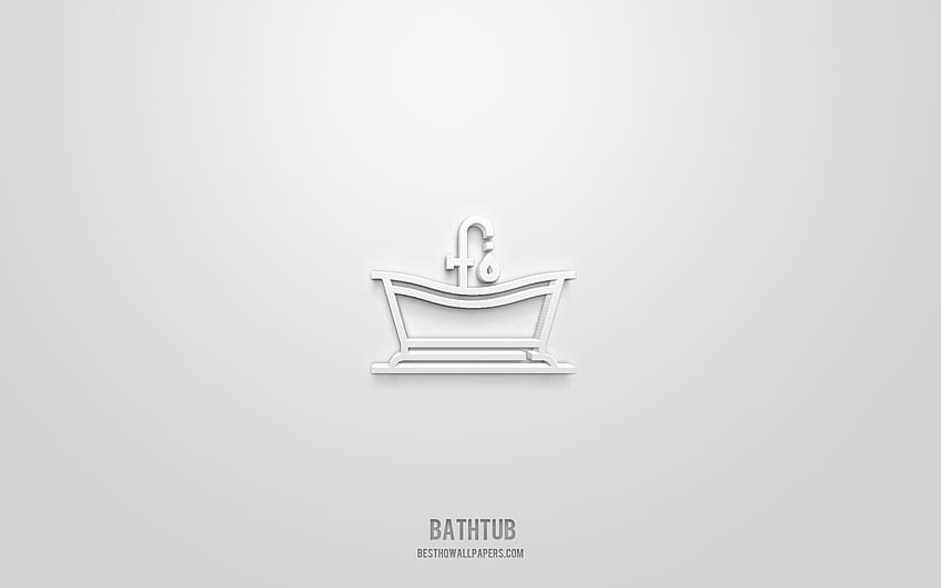 bathtub 3d icon, white background, 3d symbols, bathtub, hotels icons, 3d icons, bathtub sign, hotels 3d icons HD wallpaper