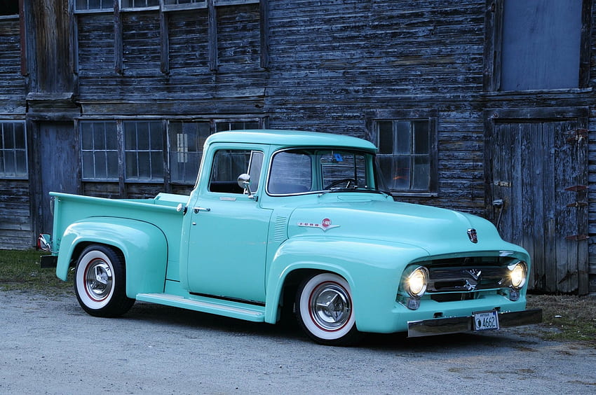 1956-Ford-F-100, Камион, Whitewalls, Classic, Lite Blue HD тапет