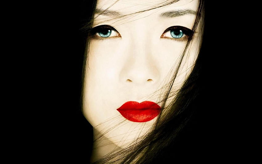 Gli asiatici ziyi zhang trucco da geisha dagli occhi azzurri, Geosha Sfondo HD