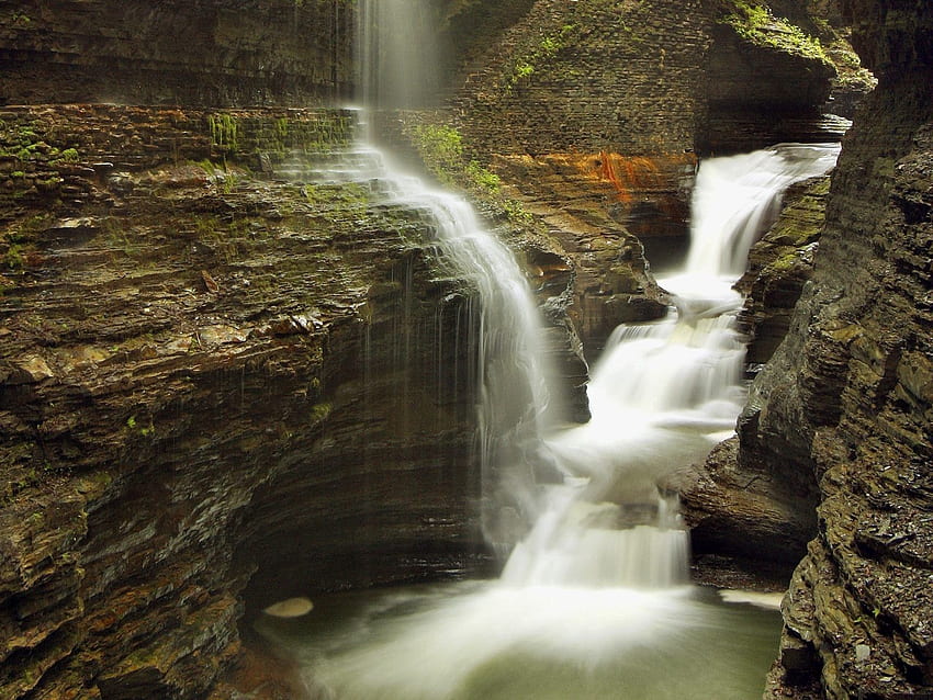 Nature, Water, Rocks, Waterfall, Flow, Moss, Stream, Gorge, Humidity, Jet, Dampness HD wallpaper