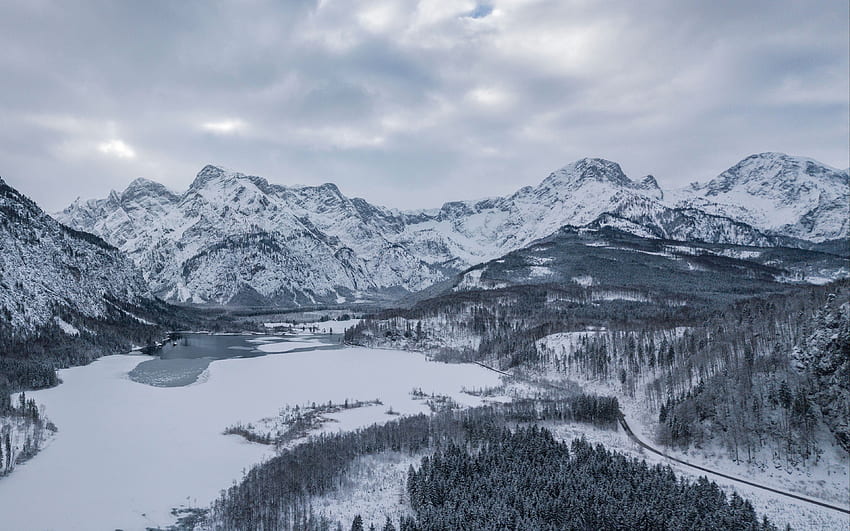 almsee, austria, mountains, winter HD wallpaper