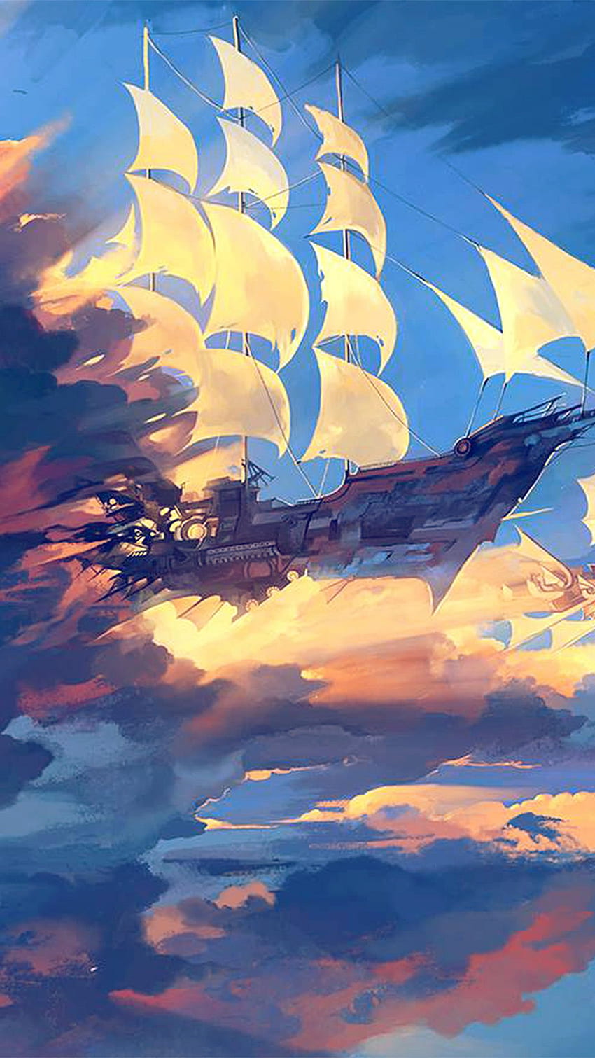 fly ship anime illustration art blue, Peaceful Anime HD phone wallpaper