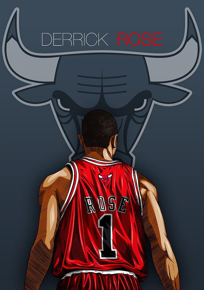 Dibujos animados Derrick Rose animado, Derrick Rose Chicago Bulls fondo de pantalla del teléfono