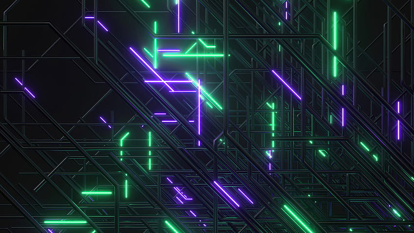 Zielony Fioletowy Neon Linie Abstrakcja Streszczenie Tapeta HD