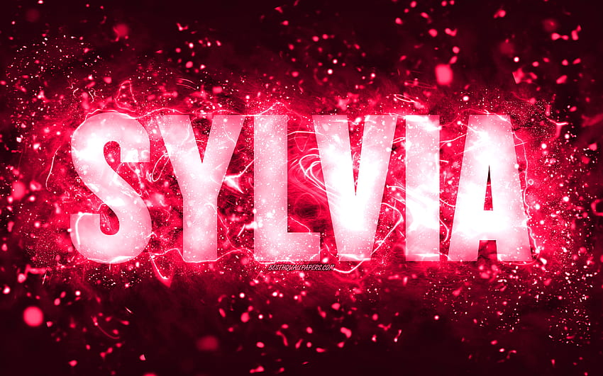 Happy Birtay Sylvia, luces de neón rosas, nombre de Sylvia, creativo, Sylvia Happy Birtay, Sylvia Birtay, nombres femeninos estadounidenses populares, con el nombre de Sylvia, Sylvia fondo de pantalla