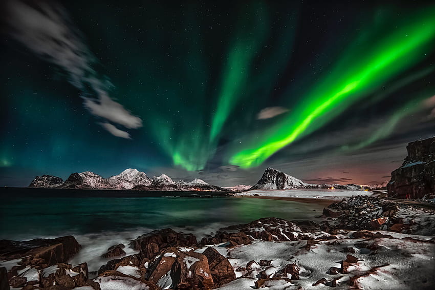 Ártico, montanhas, natureza, Aurora Boreal papel de parede HD