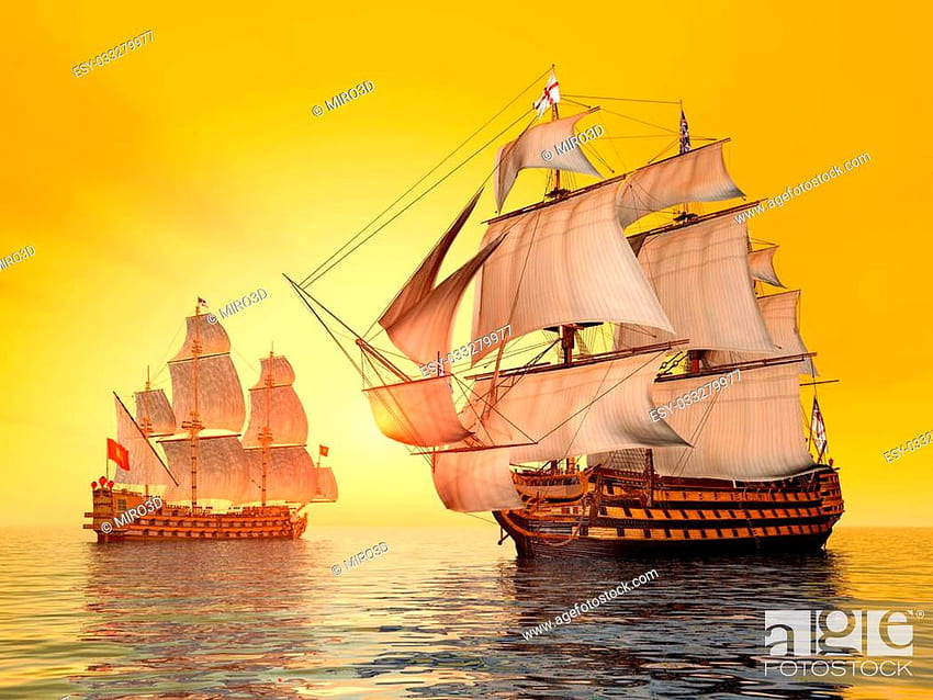 Computer Generated 3D Illustration With The Ancient British Flagship HMS Victory And A French., Stock , And Low Budget Royalty . Pic. ESY 033279977 HD wallpaper