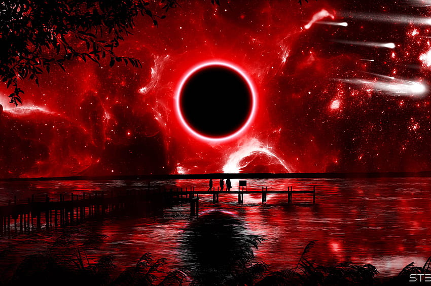 Red Eclipse Digital Art Chromebook Pixel , Space , et Background, Red Pixel Art Fond d'écran HD