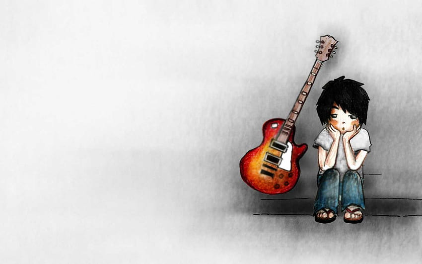 Lexica  Handsome boy anime style playing guitar in a gradient background  with shining sparkles