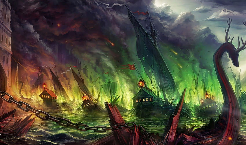 wojna, ogień, burza, statki, Gra o tron, Pieśń lodu i ognia Tapeta HD