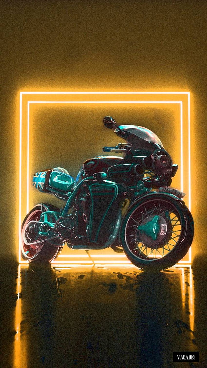 Motorista de neón, motocicleta de neón fondo de pantalla del teléfono