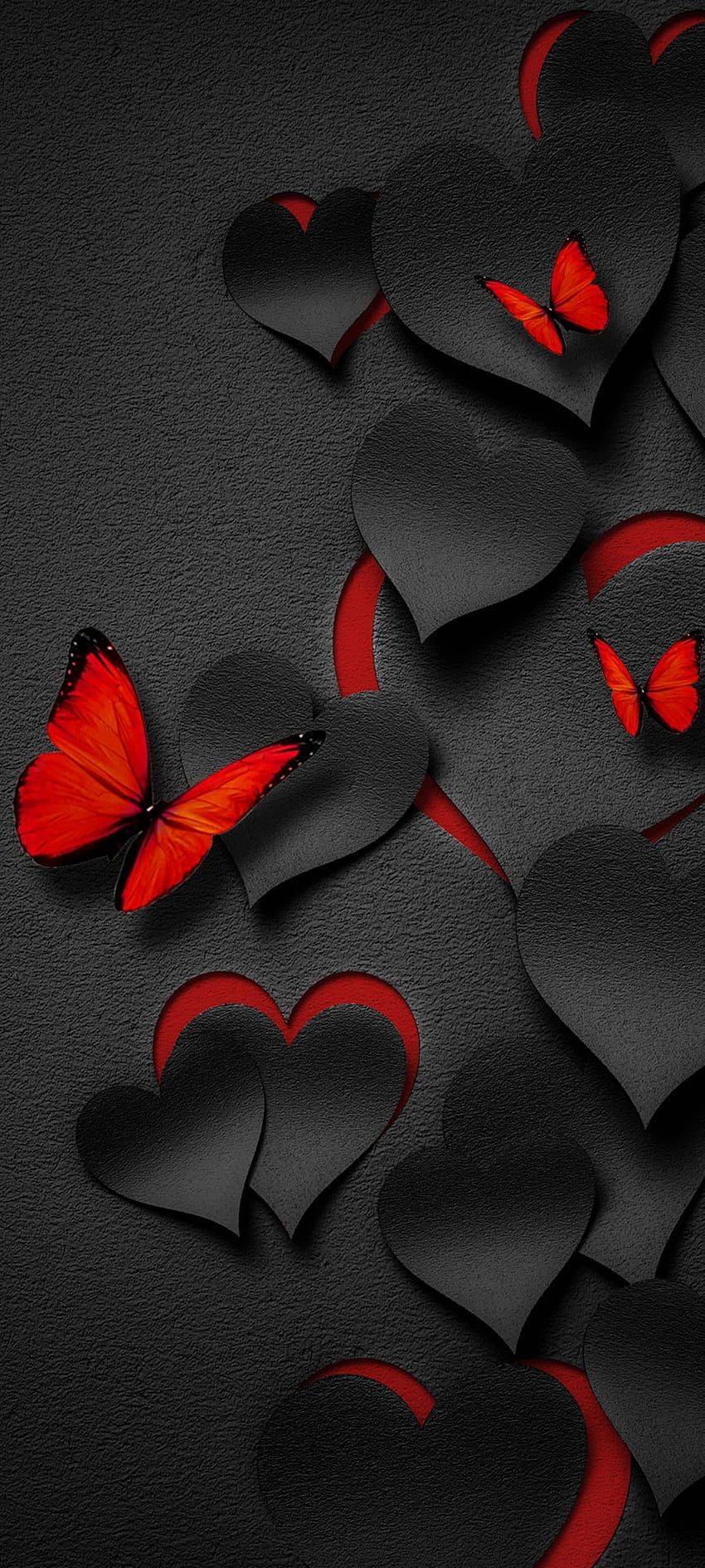 Die schwarzen Herzen, Liebe, Rot, Kunst, Schmetterling, Metall, Luxus, Herz, darunter HD-Handy-Hintergrundbild