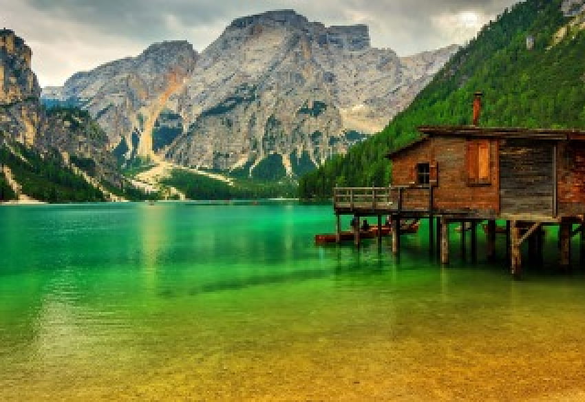 Maison à la Montagne, lacs, nature, joses, montagnes Fond d'écran HD