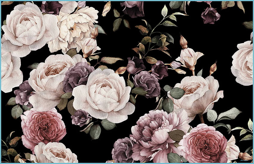 Fototapete Dunkelfarbene Blumen Lila Pink Murals Floral HD wallpaper