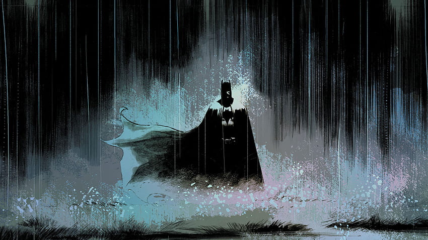 Батман, изкуство, дъжд, тъмно, - Батман -, Тъжен Батман HD тапет