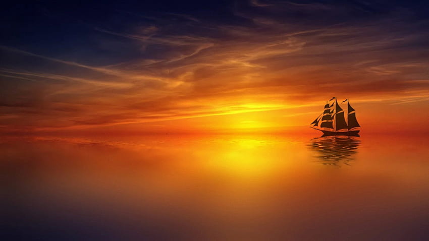 Landschaft Natur Meer Ozean Himmel Schiff Sonnenuntergang Schönheit schön. HD-Hintergrundbild