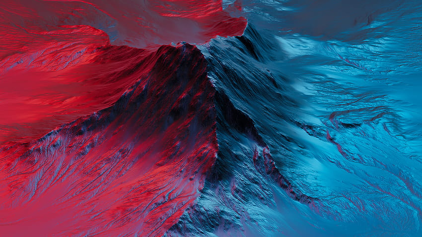 Mountain, neon, red-blue, Redmibook HD wallpaper