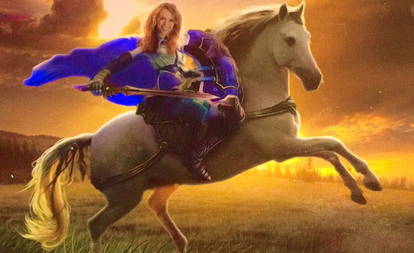 Female warrior on horse, horse, knight, serene, digital, painting, warrior, female, sunset, white, art, soft, girl, beautiful, woman, fantasy, pretty, drawing HD wallpaper
