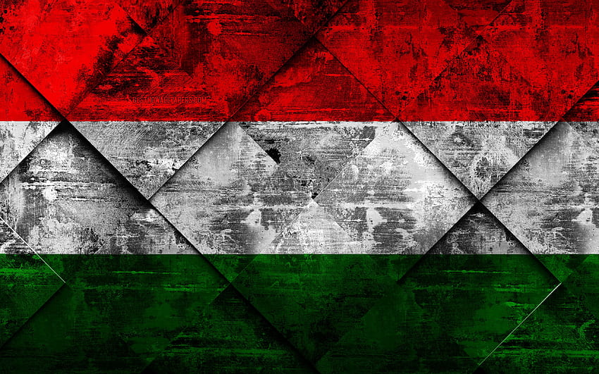 Flag of Hungary, , grunge art, rhombus grunge texture, Hungarian flag, Europe, national symbols, Hungary, creative art for with resolution . High Quality HD wallpaper