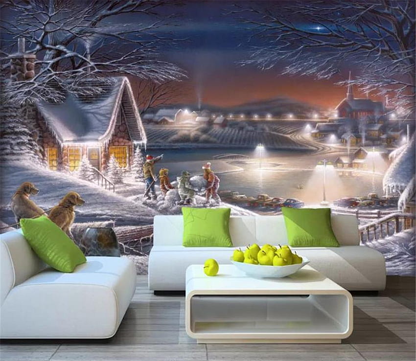 Groß- und Einzelhandels-modernes unbedeutendes Schnee-Dorf-Schnee-Szenen-idyllisches Landschaftsölgemälde-Wohnzimmer-dekoratives Gemälde Von Yunlin189, 9,27 $, Dorfszene HD-Hintergrundbild