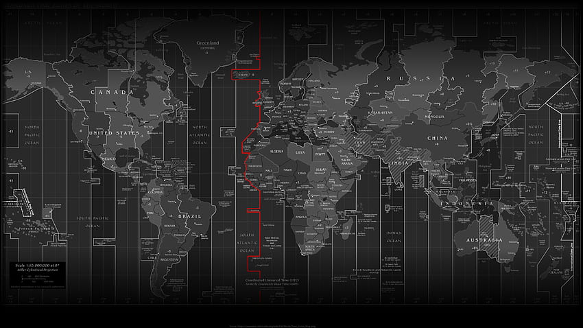 Mapa de Fusos Horários Mundiais 2016 16:9 (PNG), Mapa Minimalista papel de parede HD