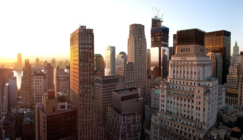 Städte, Sonnenuntergang, Gebäude, Wolkenkratzer, New York HD-Hintergrundbild