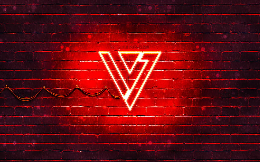 Seventeen logo rouge, , K-pop, stars de la musique, brickwall rouge, Seventeen logo, marques, K-Pop Boy Band, Seventeen logo néon, Seventeen Fond d'écran HD