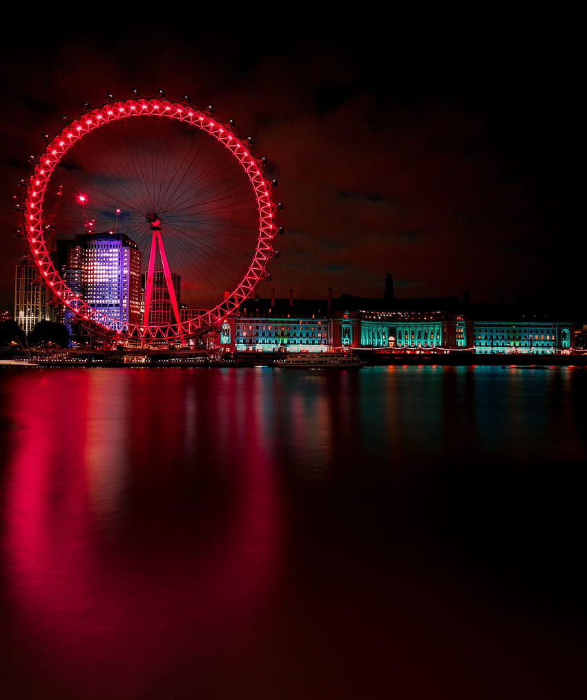 Città, Gran Bretagna, Londra, Night City, Ruota panoramica, Regno Unito Sfondo del telefono HD