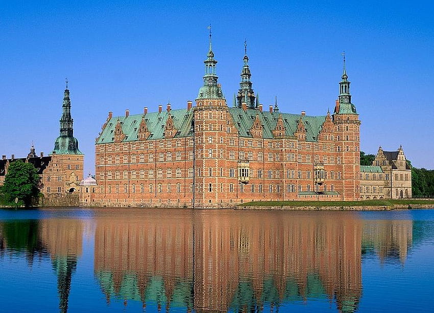 Kastil Frederiksborg, refleksi, frederiksborg, kastil, air, denmark Wallpaper HD