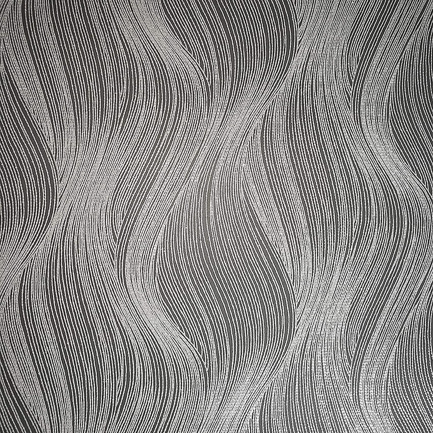 Contemporary Unique Wave Wallcovering Luxury Textured Wall Covering Wavy Lines Modern Black Charcoal Gray Silver Metallic Glitter Waves Textures Wallcoverings 3D Coverings 3 D Accent Wall HD phone wallpaper