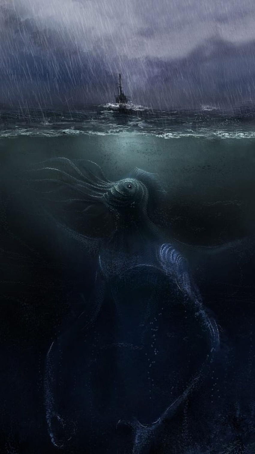 iPhone de monstruo marino, océano espeluznante fondo de pantalla del teléfono