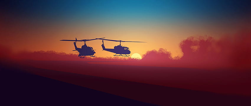 Background Helicopters Sky Layers Atmosphere Blue Orange, Dell Sky HD wallpaper