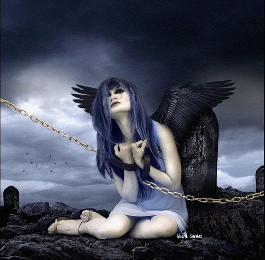 Angel in Chains, artwork, gothic, abstract, fantasy, angel, chains HD wallpaper