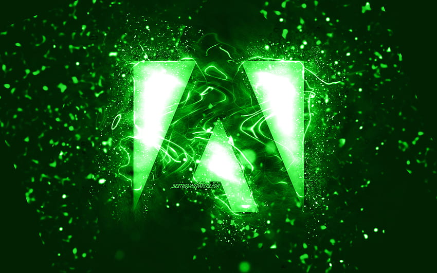 Zielone logo Adobe, zielone neony, kreatywne, zielone abstrakcyjne tło, logo Adobe, marki, Adobe Tapeta HD