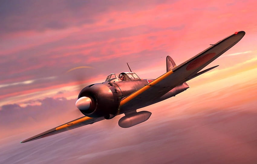 Mitsubishi, painting, Fighter, Aircraft, WWII, A6M5 Zero, Japanese Navy for , section авиация, Japan WW2 HD wallpaper