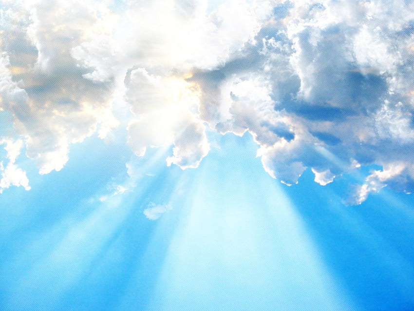 Clouds with light, blue, heavenly, rays, skies, clouds, sun HD wallpaper