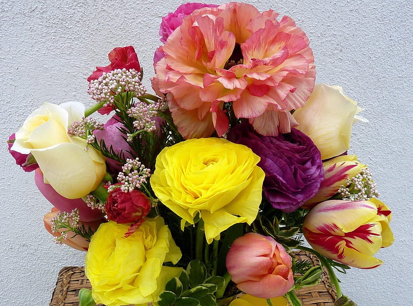 Flowers, Roses, Tulips, Bouquet HD wallpaper