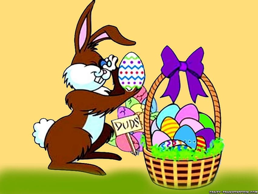 Egg Inspector, basket, bunny rabbit, easter eggs, purple ribbon HD wallpaper