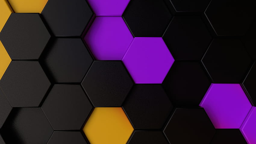 Lila-gelbe dunkle Polygone, Sechsecke, abstrakt HD-Hintergrundbild