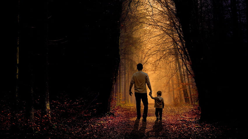 father, son, family, child, forest, Fatherhood HD wallpaper