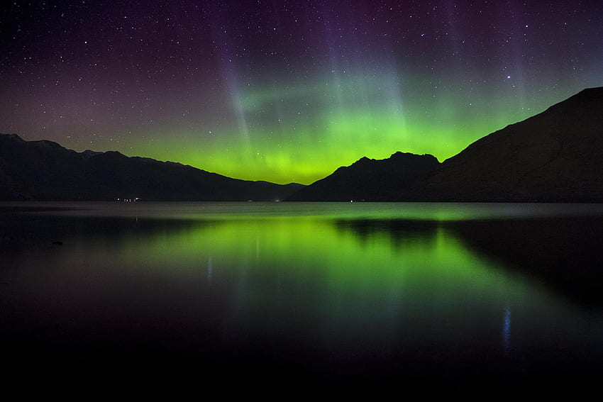 Nature, Sunset, Mountains, Lake, New Zealand, Northern Lights, Aurora Borealis, Aurora HD wallpaper